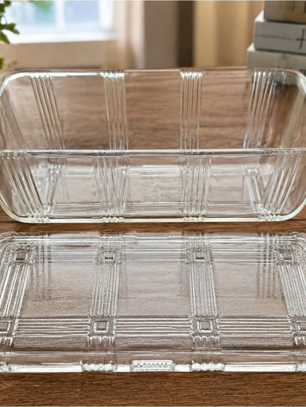Vintage Clear Pressed Glass Refrigerator Dish w/ Lid Art Deco